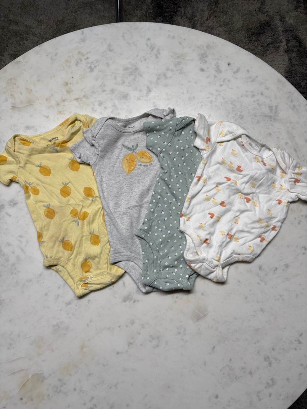 4-Pack Baby Girls Short-Sleeve Bodysuits - Gray, Sage, White, yellow
